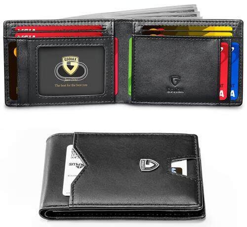 Men's Slim Leather RFID Blocking Wallet - Minimalist Carbon Fiber Bifold