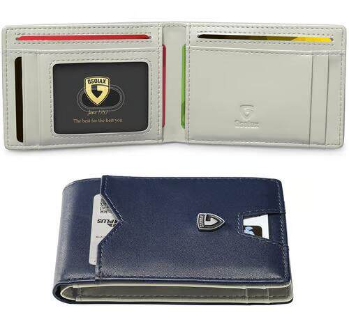 Men's Slim Leather RFID Blocking Wallet - Minimalist Carbon Fiber Bifold