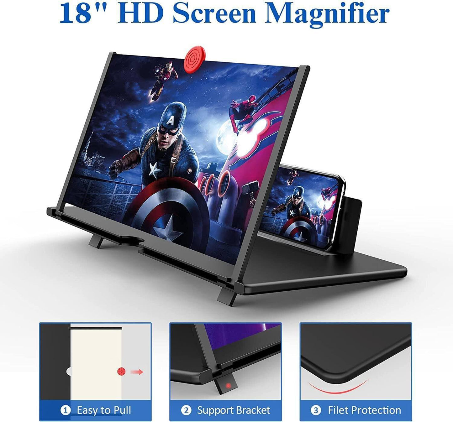 Mobile Phone Magnifier Screen, 3D HD Magnifying Projector Screen Enlarger for Movies, Videos and Gaming, Foldable Phone Stand with Screen Amplifier, Compatible with All Smartphones