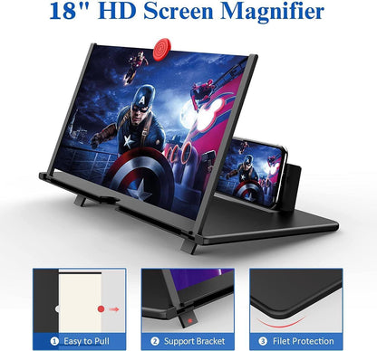Mobile Phone Magnifier Screen, 3D HD Magnifying Projector Screen Enlarger for Movies, Videos and Gaming, Foldable Phone Stand with Screen Amplifier, Compatible with All Smartphones