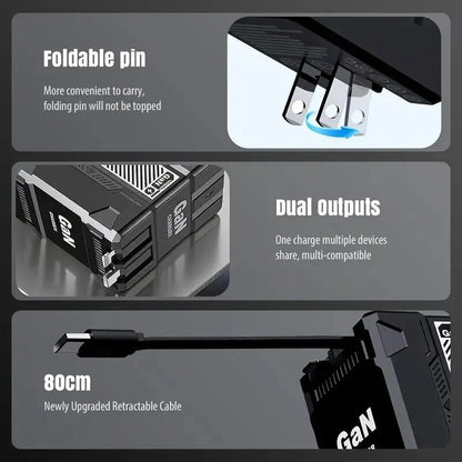 ⚡A+C Multi-Port 120W GaN Charger | Comes with a retractable cable for fast charging of all devices