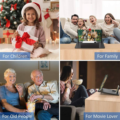 Mobile Phone Magnifier Screen, 3D HD Magnifying Projector Screen Enlarger for Movies, Videos and Gaming, Foldable Phone Stand with Screen Amplifier, Compatible with All Smartphones