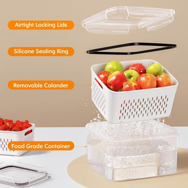 💖Last Day Sale 49% OFF🔥Household transparent plastic food storage box-Including drain basket💧