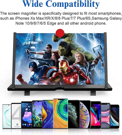 Mobile Phone Magnifier Screen, 3D HD Magnifying Projector Screen Enlarger for Movies, Videos and Gaming, Foldable Phone Stand with Screen Amplifier, Compatible with All Smartphones