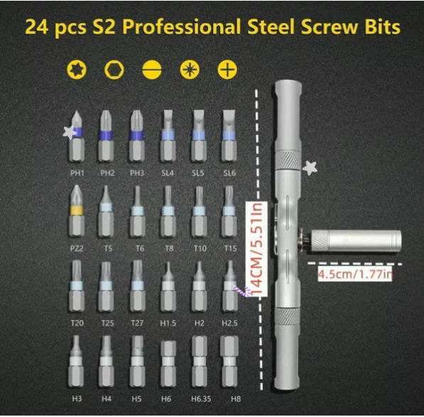 🔥🔥24 in 1 DlY Screwdriver Set Magnetic Compact and Portable Ratchet Screwdriver