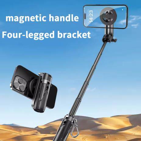 ✨Magsafe Tripod Stand for iPhone Portable Pocket Size Selfie Stick with Rechargeable Remote and Metal RingCompatible with Android