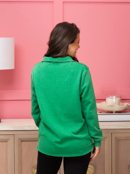 Zenana Acid Wash Fleece High Low Hem Pullove