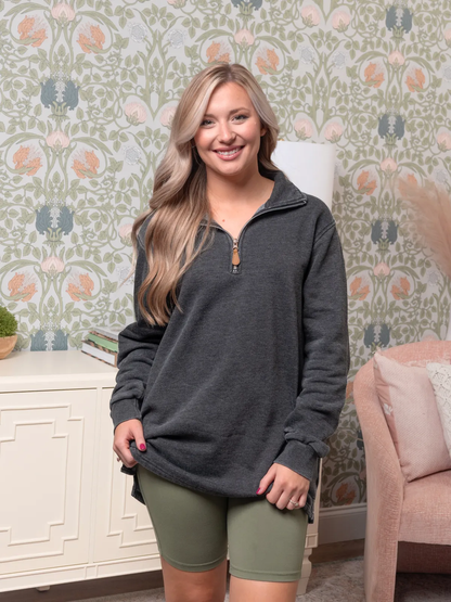 Zenana Acid Wash Fleece High Low Hem Pullove