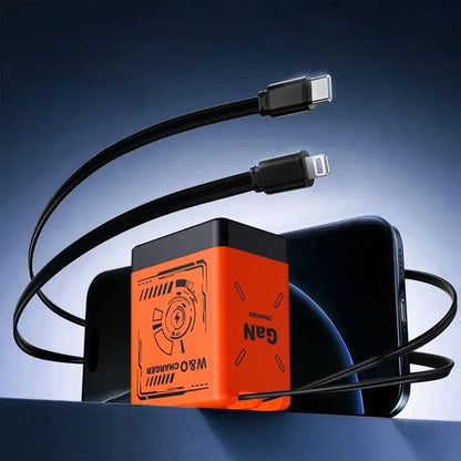 ⚡A+C Multi-Port 120W GaN Charger | Comes with a retractable cable for fast charging of all devices