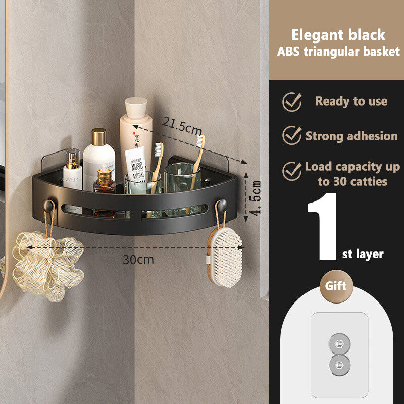 ✨3-Pack Black Triangle Shower Shelf, No-Drill Wall-Mounted Shower Storage Rack, Bathroom Accessories Towel Hook Toiletries